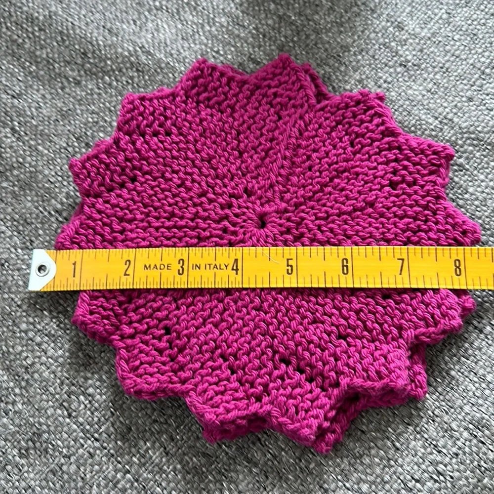Set of Two 100% Cotton Hand Knitted Magenta Star Dishcloth Granny Cottage Core